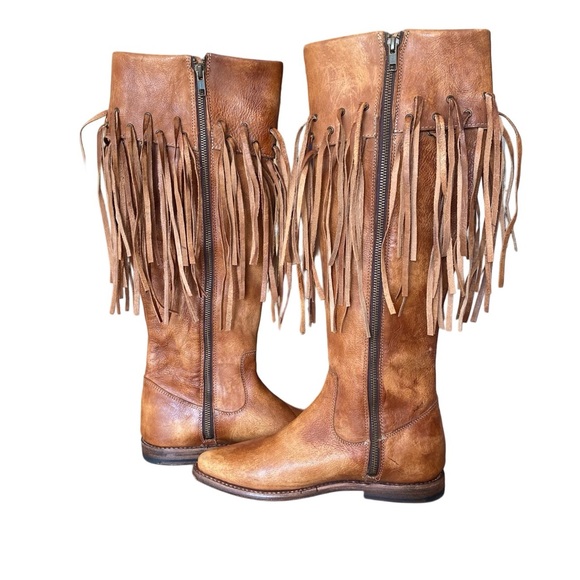 Bed Stu Knee High Fringe Cognac Leather Boots size 7 like new - Picture 7 of 11